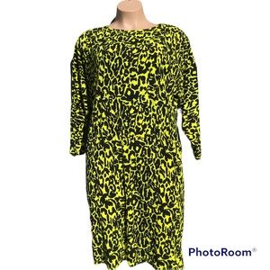 Leopard print neon yellow stretchy plus size dress